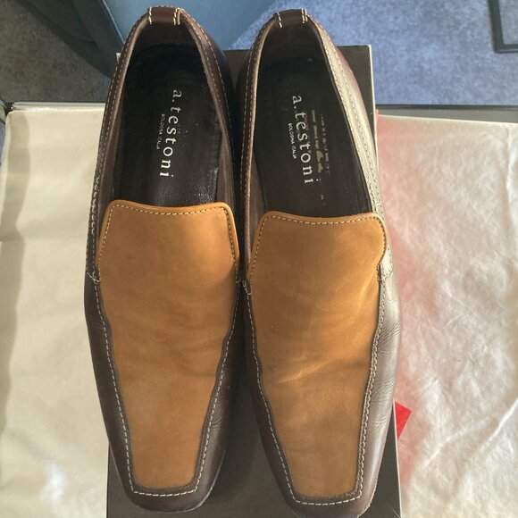 a.testoni Italian-made Loafer/Moccasin  Brown Leather and Caramel Suede, Size 10 main image 10